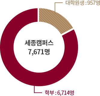 대학원생:957명, 세종캠퍼스 7,671명, 학부:6,714명 그래프